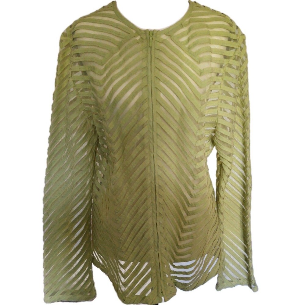 Chico's Women's Lime Green Long Sleeve Chevron Style Zip Up Top Size 2 Large